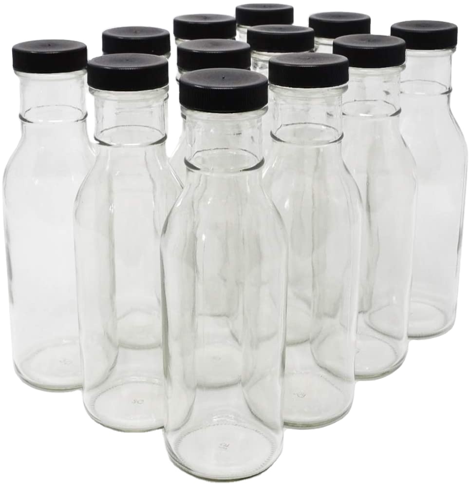 Wholesale 12 oz 350 ml Clear Round Square Shape Hot Sauce Bottles for Salad With Black Red Plastic Lids