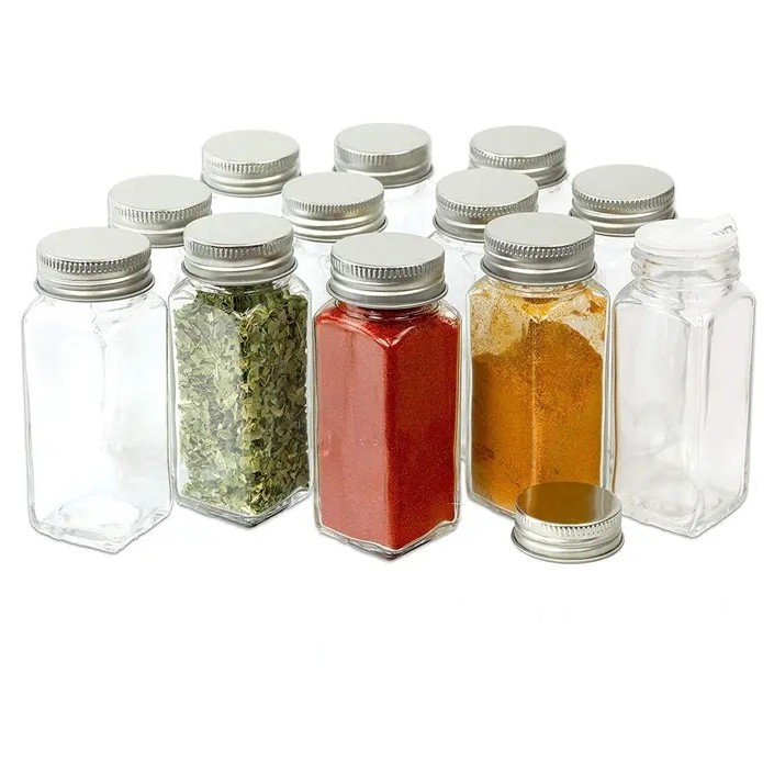 Wholesale 4 oz Clear and Black Square Glass Spice Jars 120ml Kitchen Shaker Jars 500ml Capacity China's for Packaging