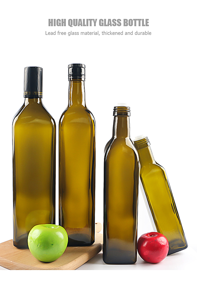 250ml 500ml 1000ml Green Square Glass Olive Oil Bottle With Screw Cap Glass Jar Glass Bottle