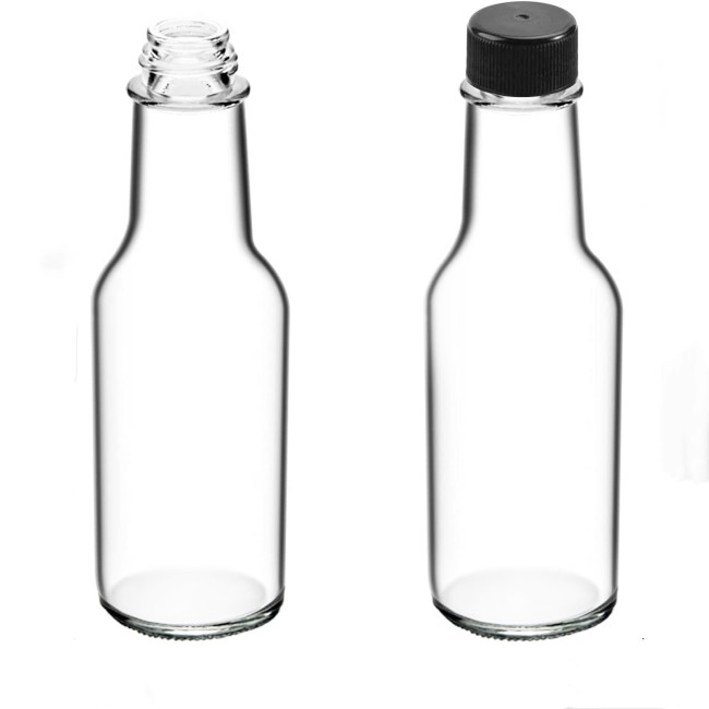 Hot Sauce Chilli Glass Bottle Empty 5oz 8oz 150ml 250ml Round Salad Dressing Ketchup Bottle With Screw Cap Lids