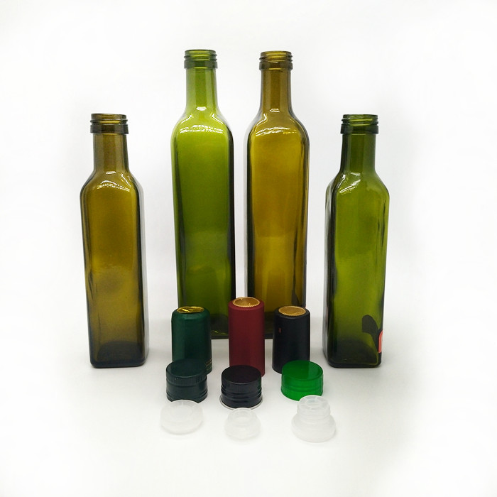 Screw Cap 250ml 17oz 500ml 750ml Transparent Empty Square Oil Cruet Glass Vinegar Olive Oil Dispenser Bottle