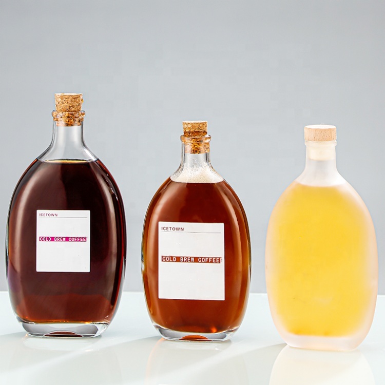 250ml 375ml 500ml Flat Brandy Whisky Gin Tequila Glass Bottle 750ml Oval Shape Flask Glass Spirits Bottle