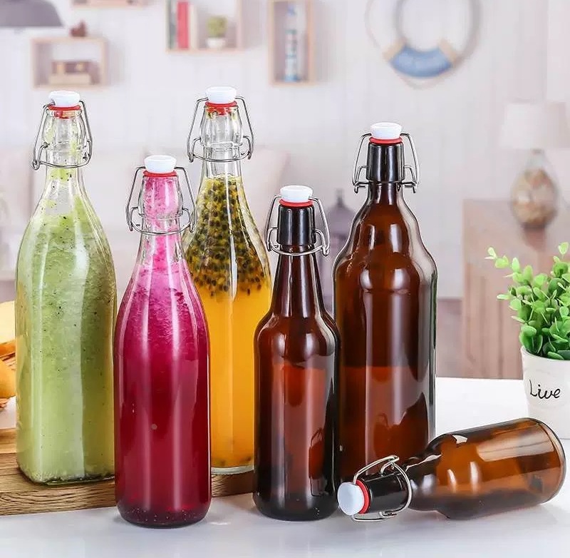 16 oz Amber Glass Beer Bottles with Airtight Rubber Seal Flip Cap Stoppers for Home Brewing Fermenting
