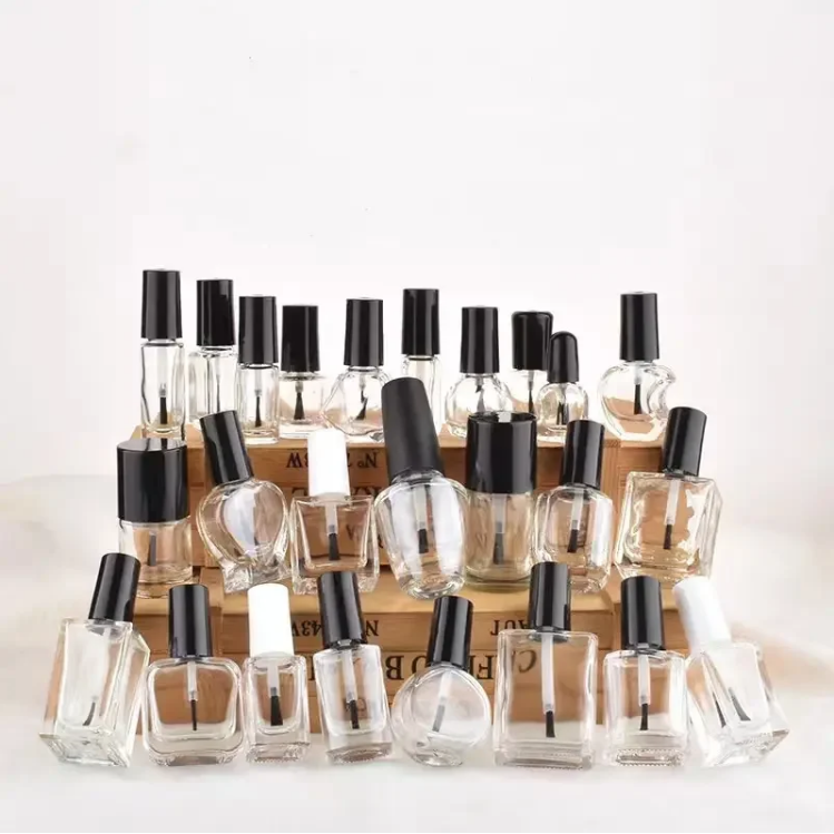 Wholesale 5ml 8ml 10ml 12ml 15ml Clear Empty Cosmetic Nail Polish Glass Bottle With Brush Cap Glass Nail Gel Bottle Containers