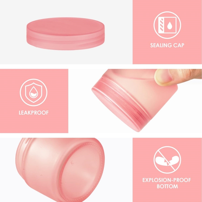 Mini Portable Face Cream Jar Containers 1 2 4 Oz Round Pink Frosted Glass Jars With Inner Liners and Pink Lids