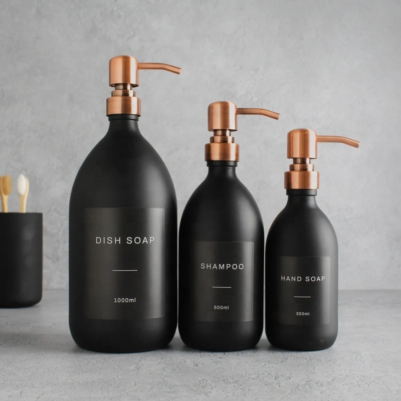 Hot Sale 10oz 16oz 32oz Matte Black Luxury Round Shampoo Foaming Hand Dish Soap Dispenser Glass Bottle With Pump