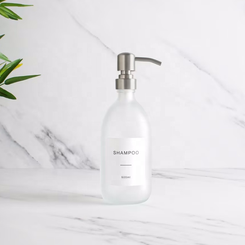 Frosted Clear Glass Bottle - Refillable Coloured Soap Dispenser With Metal Silver Pump for Conditioner, Hand Cream