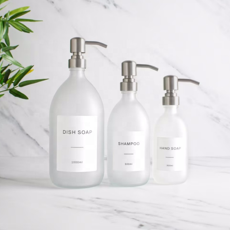 Custom Labels 500ml 16oz Soap Pump Glass Bottle Soap Dispenser Bottle Liquid Soap Bottle With Holder