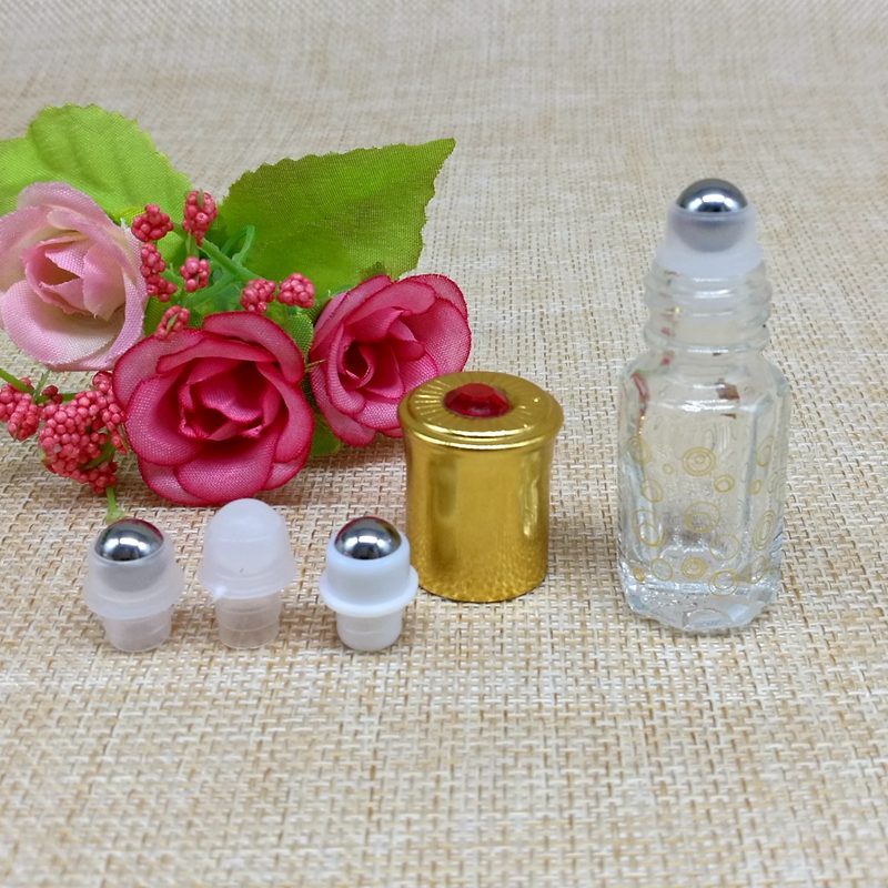 New Design 3ML 6ML 12ML Gold Octagon Roll on Glass Essential Oil Bottle Attar Oud Oil Glass Bottles With Roller Ball