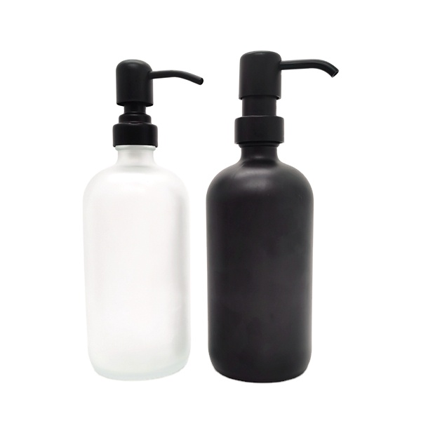 Clear Frosted Boston Lotion Soap Glass Pump 250ml 500ml 16oz 8oz Empty Low Price Cosmetic Packaging Shampoo Oil Screen Printing