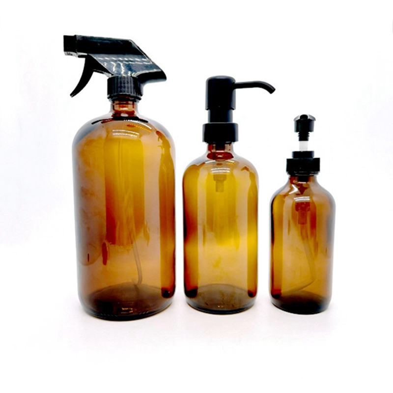 Amber Bathroom Hotel Kitchen Liquid Soap Dispensers Glass Soap Dispenser Bottle Alcohol Hand Sanitizer Dispenser Factory Price Glass Bottle