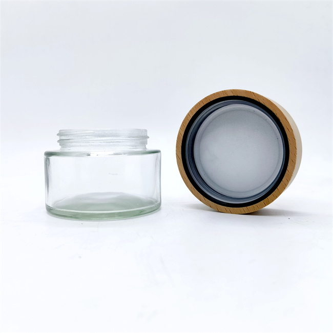 2 3 4 Oz 8 Ounce 16 oz Clear  White Ceramic Amber Glass Child Resistant Class Jar With Plastic Wood Bamboo Cap