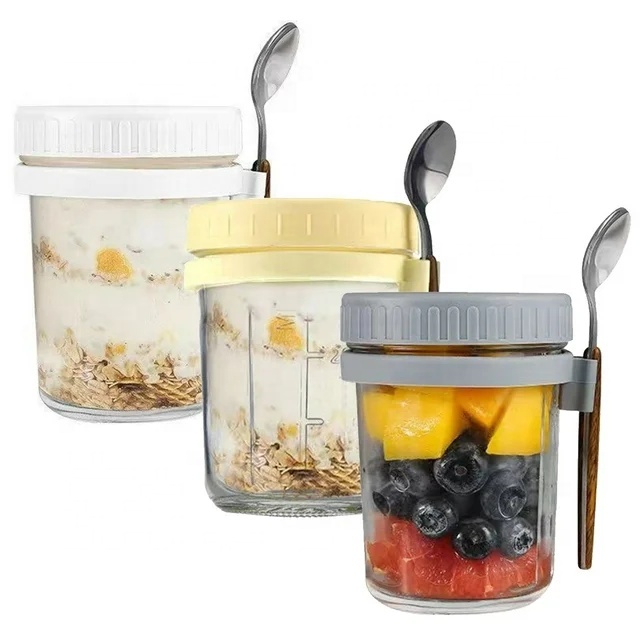MULTIPURPOSE GLASS FOOD JARS for OVERNIGHT OATS, CEREAL, MILK, VEGETABLE and FRUIT SALAD