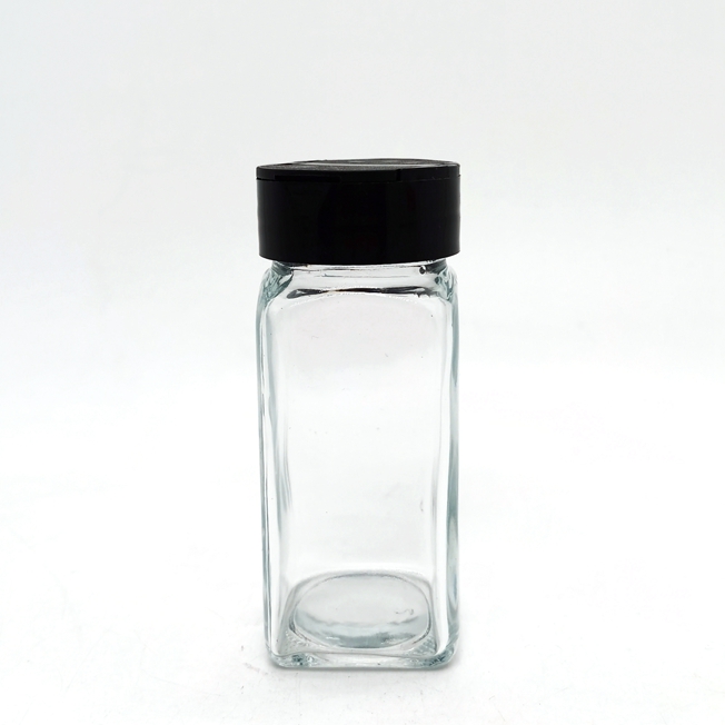 Empty Square Spice Bottles Glass Packaging Seasoning Jars Spice Containers With Aluminum Kitchen Organizer 4oz Spice Jar