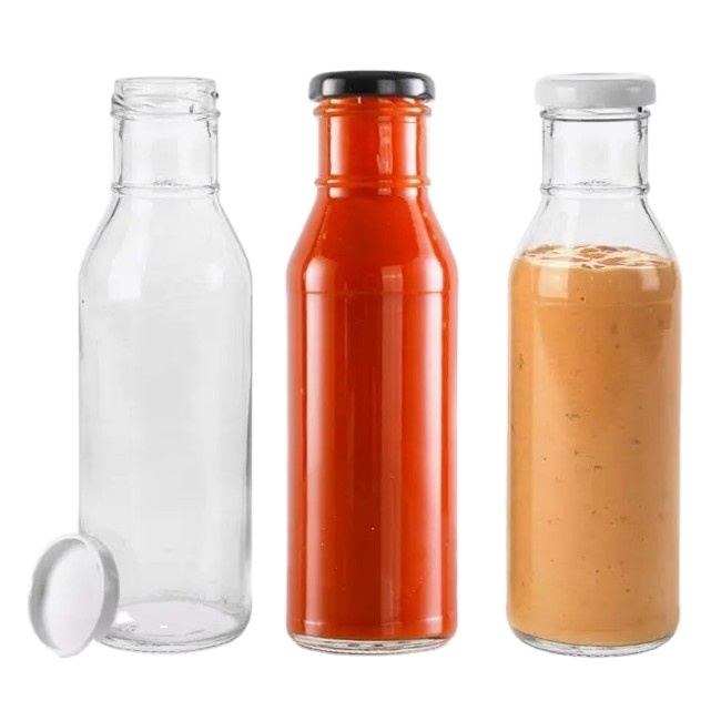 NiceBottles Clear Glass 12 oz Beverage/Sauce Bottles White Plastic Caps-Case 12 Versatile Roll Lids Whisky Vodka Water Beer