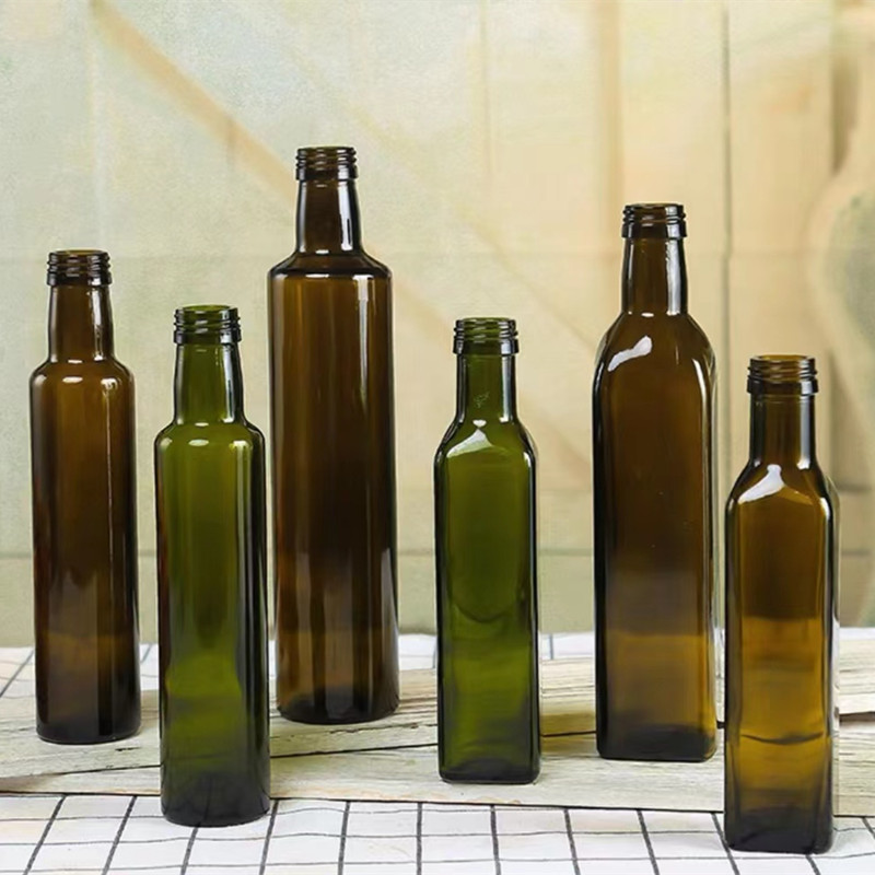 Hot Sale 100ml 250ml 500ml 750ml 1000ml Clear Round Square Glass Bottles Olive Oil Dispenser for Oil Vinegar Sauce Dispenser