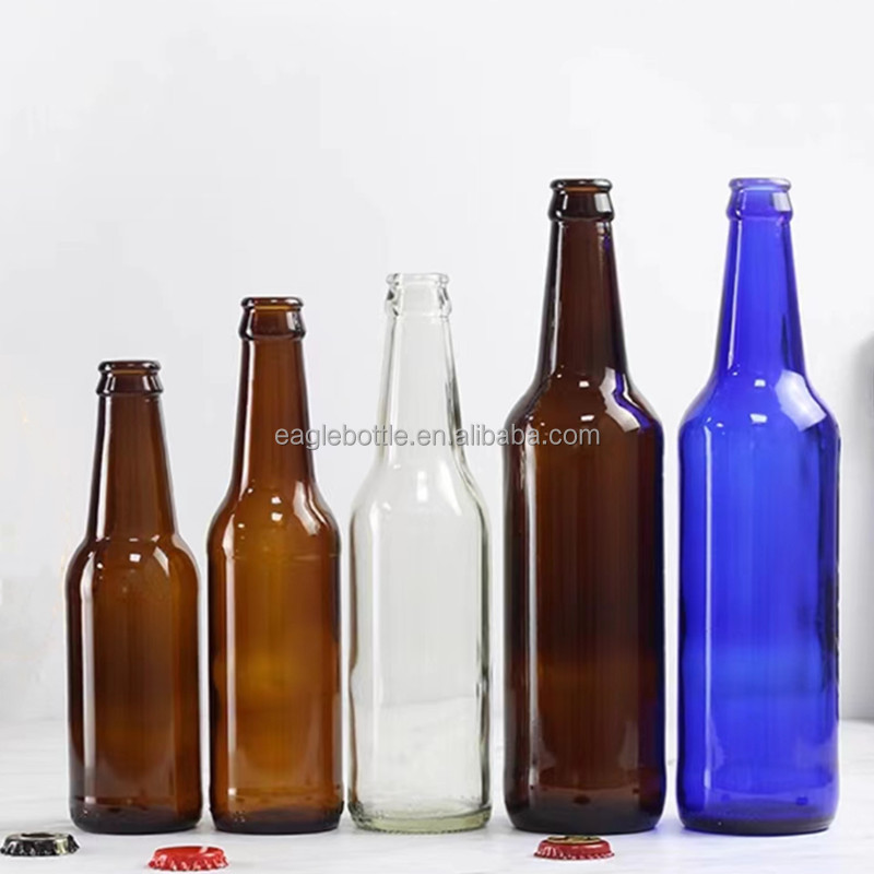 Custom Crown Cap Amber and Clear 330ml 500ml 650ml 750ml 1 Liter Empty Glass Beer Bottles Beverage Spirits Bottle