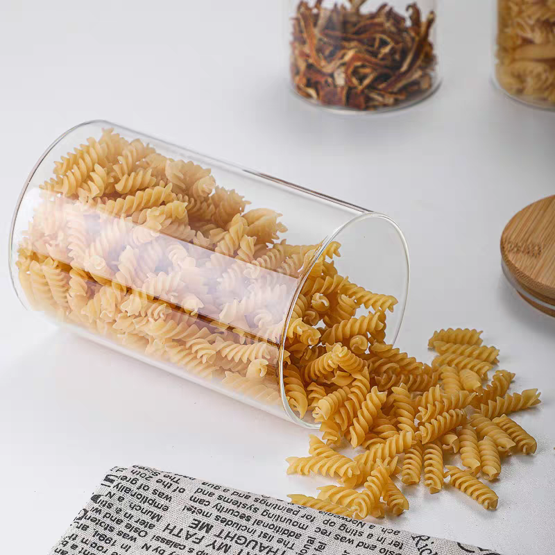 Round High Borosilicate Kitchen Glass Storage Jar Food Coffee Spices Container Bottles Jar With Bamboo Wooden Lid