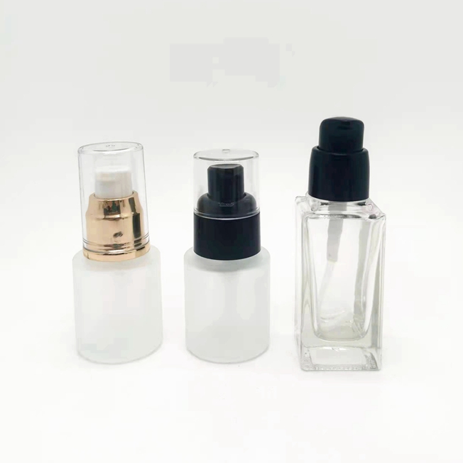 Luxury Empty 30ml 40ml 60ml Round Clear Frosted Cosmetic Lotion Glass Liquid Foundation Hair Serum Bottle With Pump