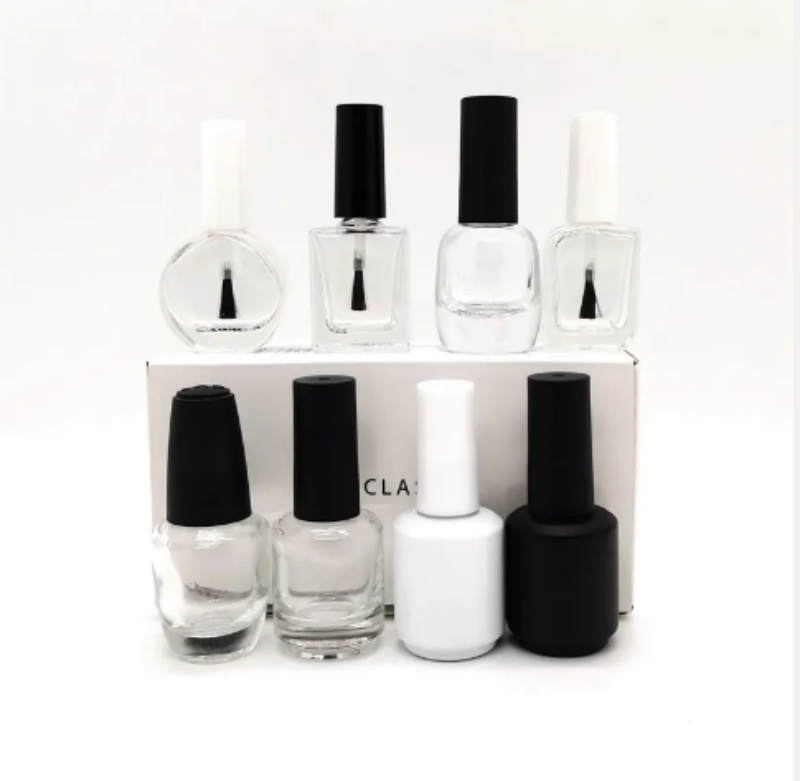 Wholesale 5ml 8ml 10ml 12ml 15ml Clear Empty Cosmetic Nail Polish Glass Bottle With Brush Cap Glass Nail Gel Bottle Containers