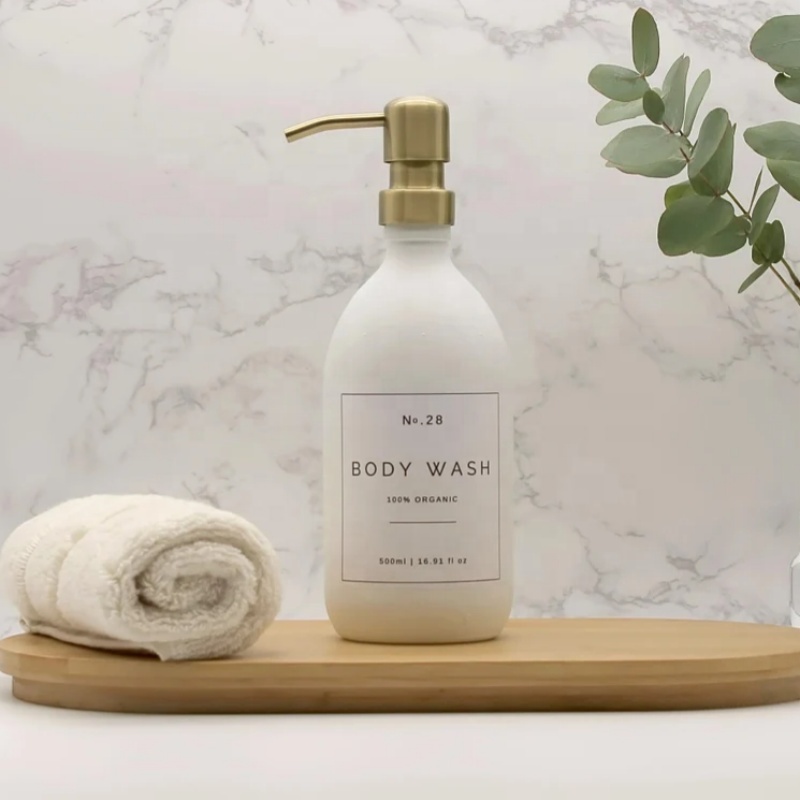 Reusable Clear White Glass Apothecary Shampoo Conditioner Dispenser Bottle With Choice of Pumps