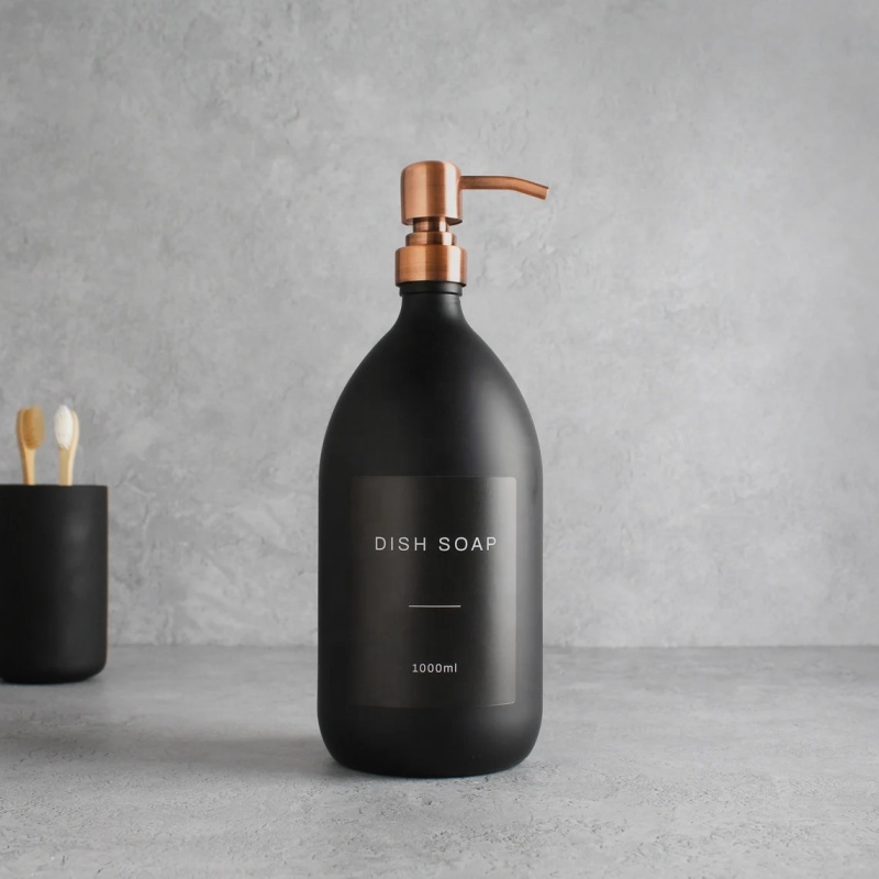 Hot Sale 10oz 16oz 32oz Matte Black Luxury Round Shampoo Foaming Hand Dish Soap Dispenser Glass Bottle With Pump