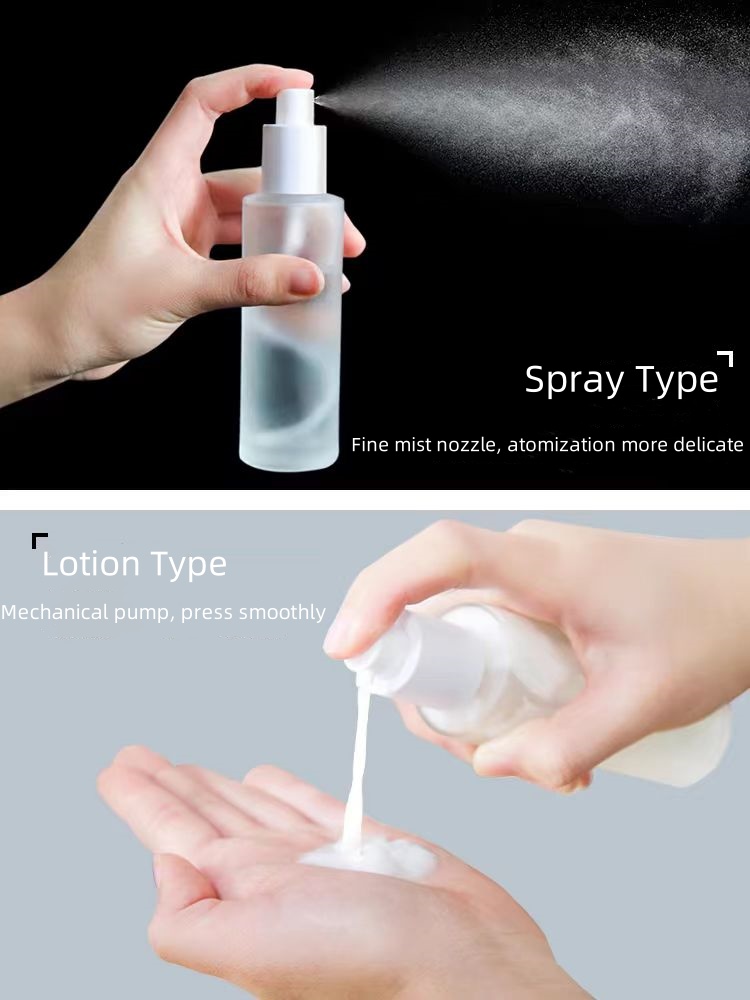 Recyclable Luxury 30g 50g 50ml 100ml Cosmetics Frosted Glass Serum Lotion Mist Spray Bottles and Amber Glass Cream Jars Set