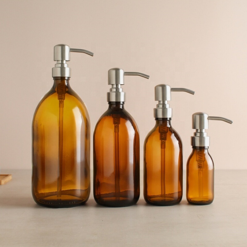 Custom Labels 500ml 16oz Soap Pump Glass Bottle Soap Dispenser Bottle Liquid Soap Bottle With Holder