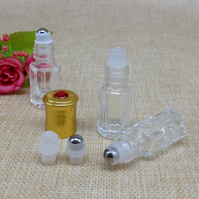 New Design 3ML 6ML 12ML Gold Octagon Roll on Glass Essential Oil Bottle Attar Oud Oil Glass Bottles With Roller Ball