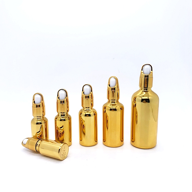 In Stock Empty Cosmetic Gold Drop Bottle 30ml 10 ml 100ml Glass Pipette Bottle With Flower Basket Dropper Cap
