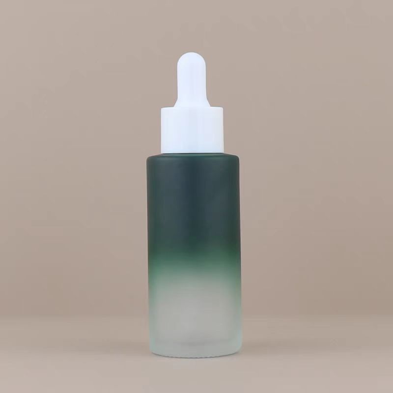 Luxury Custom Color Cosmetic Round  Frosted Face Serum Bottle 20ml 30ml 50ml 100ml Essential Oil Glass Dropper Bottle