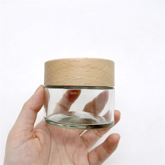 2 3 4 Oz 8 Ounce 16 oz Clear  White Ceramic Amber Glass Child Resistant Class Jar With Plastic Wood Bamboo Cap