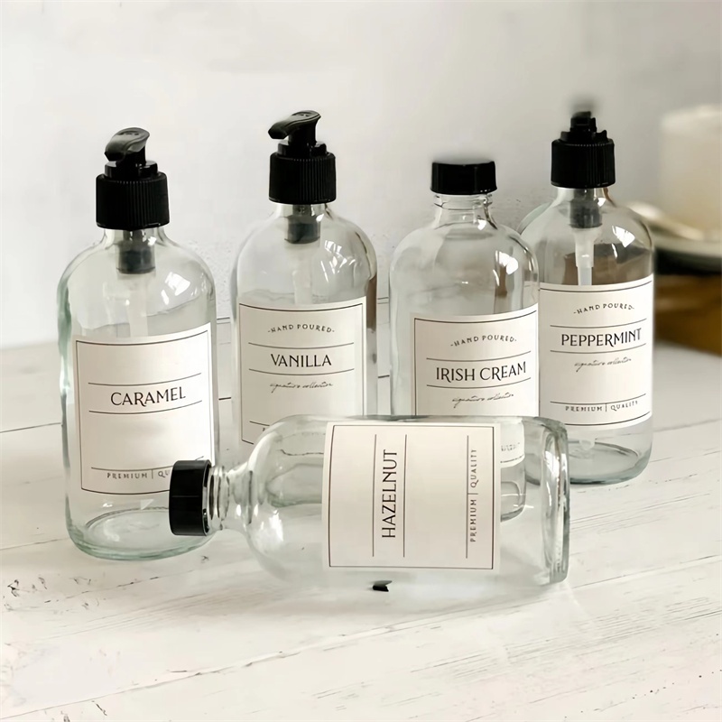 Custom Logo 8oz 16oz Clear Boston Shape Body Wash Shampoo Bathroom Soap Glass Pump Dispensers Bottle