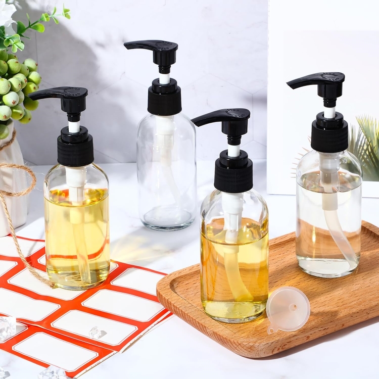 4 oz Empty Travel Glass Pump Bottle  Blue Amber Refillable Glass Hand Soap Dispenser Toiletries Liquid Storage Container Jar