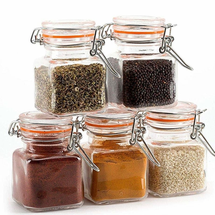 Square Mason Jars Glass Food Storage Jars With Airtight Clamp Lids, Mini 100 ml  Kitchen Canisters for Flour, Coffee, Pasta