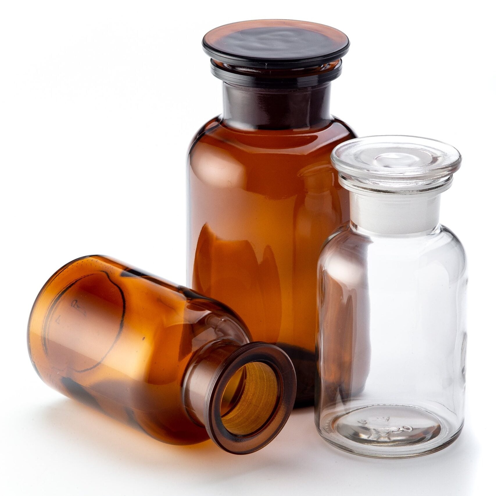 Food Storage Medicine Wishing Apothecary Jars 50ml-2L Amber or Clear Wide Mouth Glass Jar With Glass Stopper
