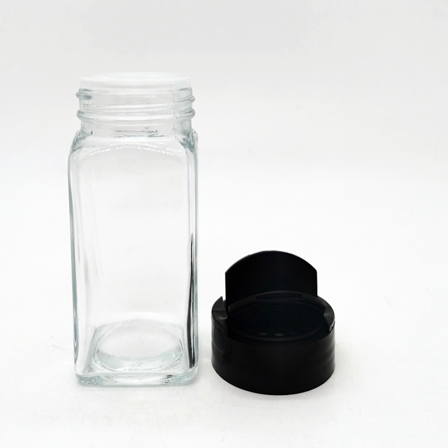 Empty Square Spice Bottles Glass Packaging Seasoning Jars Spice Containers With Aluminum Kitchen Organizer 4oz Spice Jar