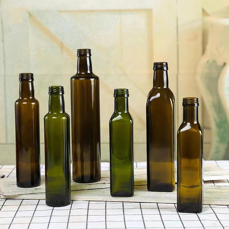 Bulk 100ml 250ml 500ml 750ml 1L Round Clear Marasca Packaging Cooking Olive Oil Bottles With Plastic Cap Seal Shrink Wrap