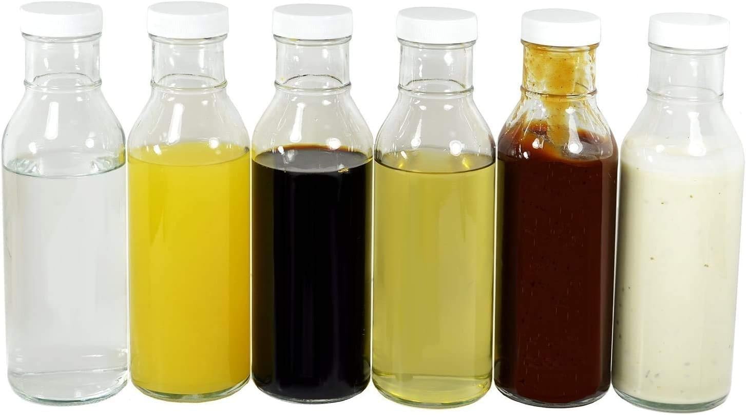Wholesale 12 oz 350 ml Clear Round Square Shape Hot Sauce Bottles for Salad With Black Red Plastic Lids