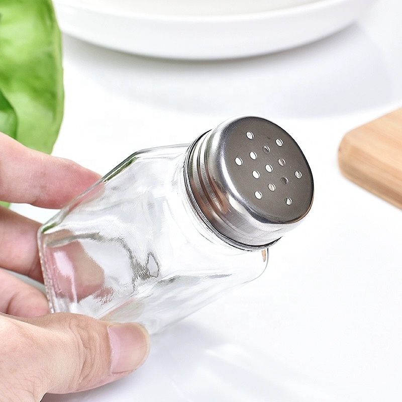 Square Kitchen 4oz 120ml Spice Storage Container Seasoning Pepper Glass Spice Jar With Shaker  Stainless Steel Lid