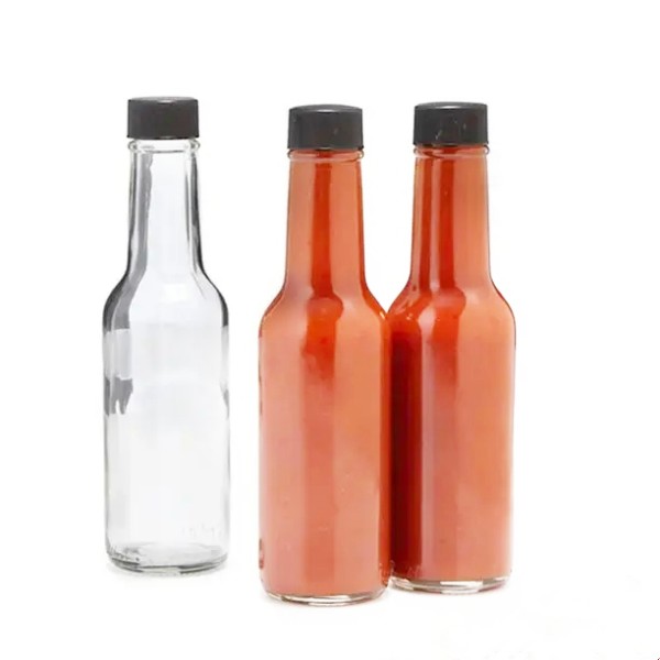 Hot Sauce Chilli Glass Bottle Empty 5oz 8oz 150ml 250ml Round Salad Dressing Ketchup Bottle With Screw Cap Lids