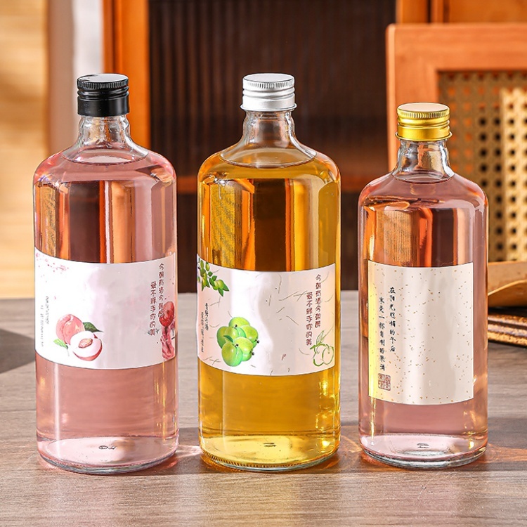 Custom Label and Packaging Glass Juice Water Soda Beverage Bottle for Tea Milk Juice Bottles With Lid