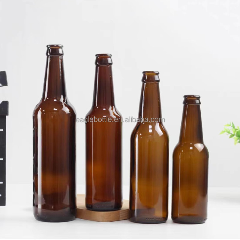 Custom Empty 250ml Clear Blue Glass Amber Beer Bottle 330ml 500ml 1 Liter  Liquor Spirit Kombucha Glass Bottle for Beer