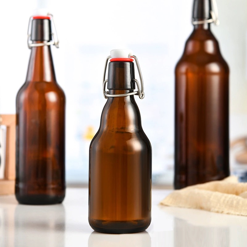 16 oz Amber Glass Beer Bottles with Airtight Rubber Seal Flip Cap Stoppers for Home Brewing Fermenting
