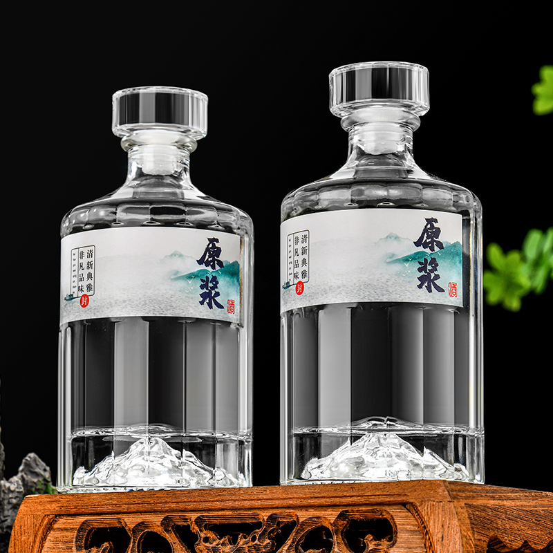 500ml Heave Base Mountain Bottom Glass Spirits Bottle Round Glass Gin Vodka Whiskey Bottles With Glass Top