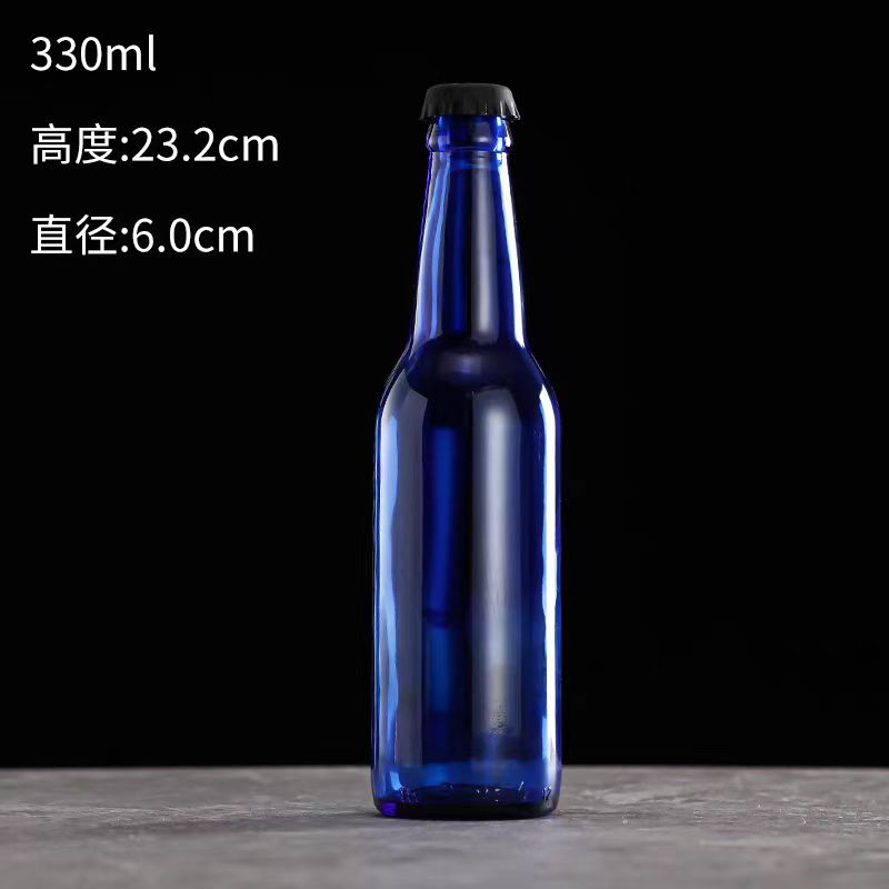 Recyclable 330ml Hot Sell Amber clear Empty Glass Beer Bottle for Sparkling Wine Alcohol Juice Beverage With Metal Crown Lid