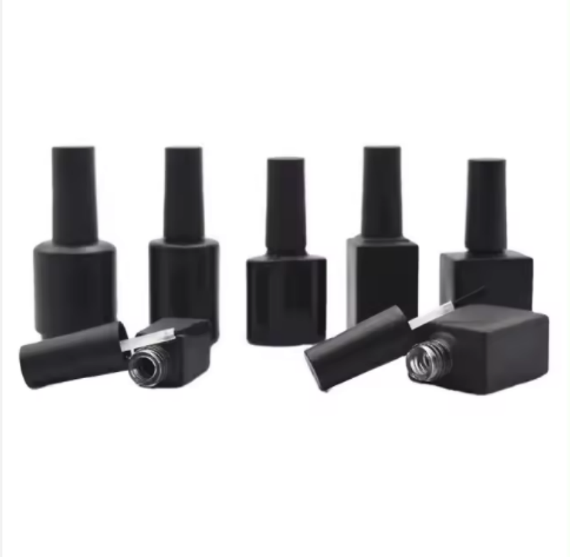New Arrival Empty 15ml Nail Gel Jar Square Black Glass Nail Polish Oil Bottle 1/2 Oz Small Nail Art Glass With Black Brush Cap