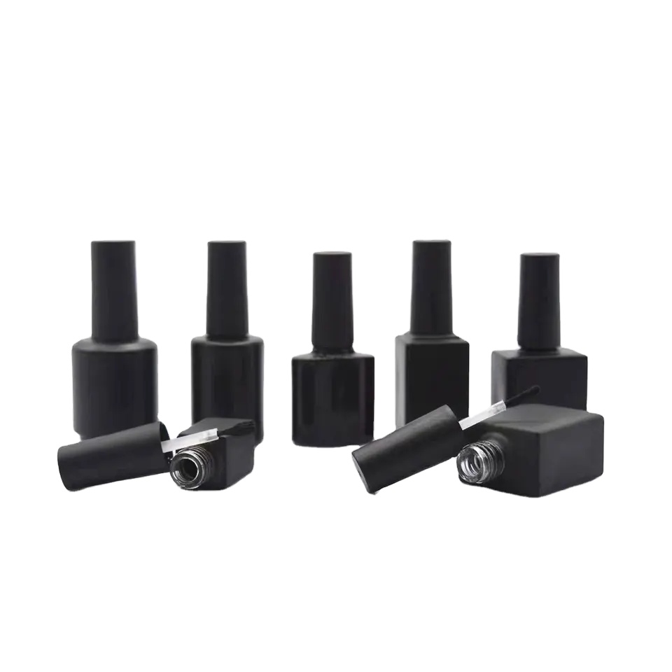 High Quality Fine 5ml 7ml 10ml 11ml 13ml 14ml 17ml clear Amber Black square Shape Empty Glass Nail Enamel Bottle With Brush