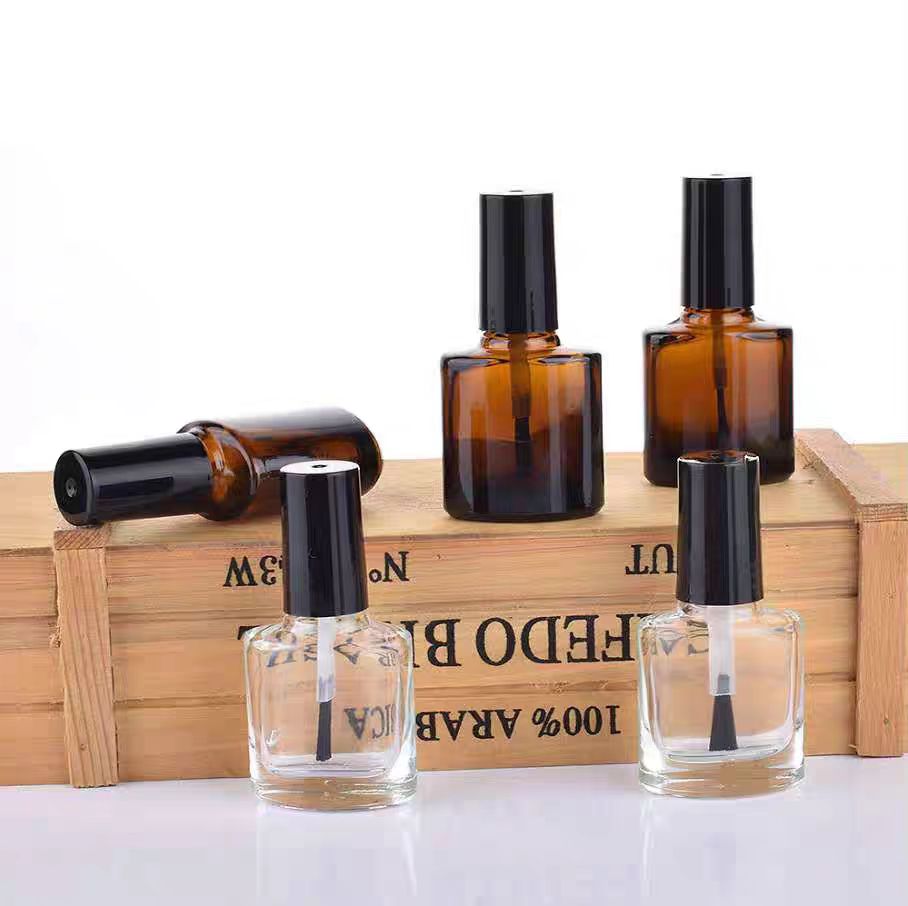 High Quality Low MOQ Recyclable Amber 10ml 15ml Empty Uv Gel Nail Polish Bottle Packaging White Black Nail Glass Bottle