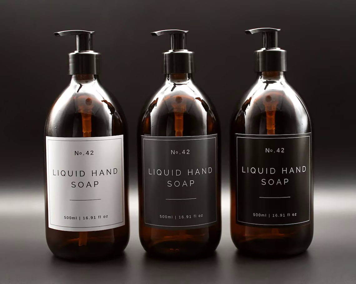 300ml 500ml Empty Amber Glass Round Bottles With Silicone case Soap Pump and Spray Mister Nozzle 10oz 16oz